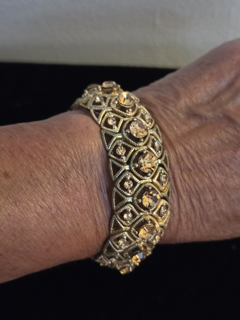 Vintage Heavy Crystal Stretch Bracelet – Statement Rhinestone  Topaz